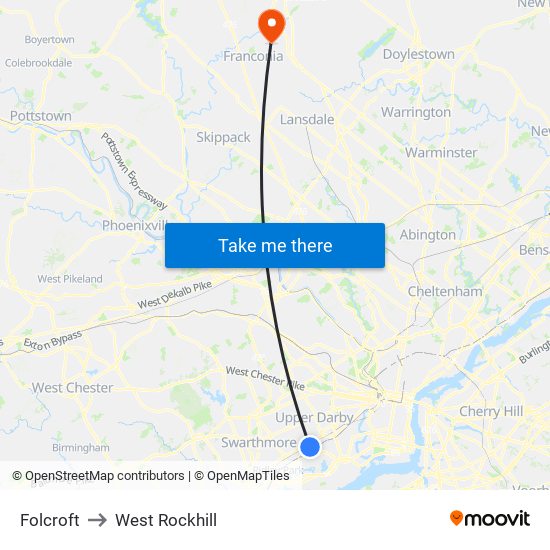 Folcroft to West Rockhill map