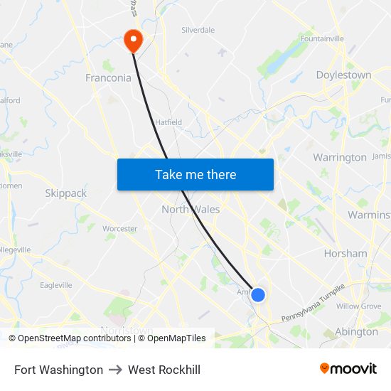 Fort Washington to West Rockhill map
