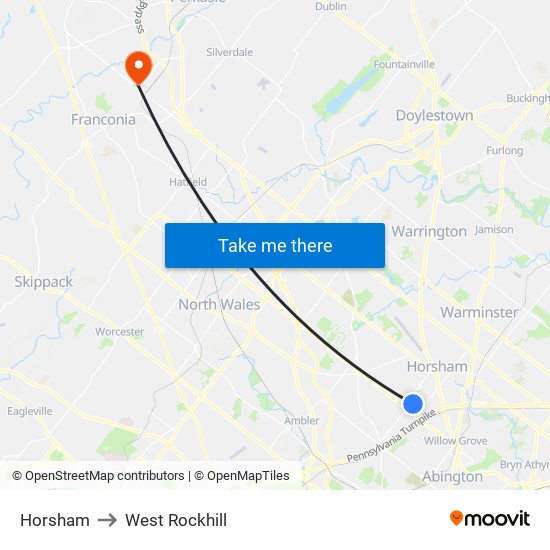 Horsham to West Rockhill map