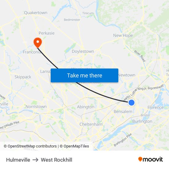 Hulmeville to West Rockhill map