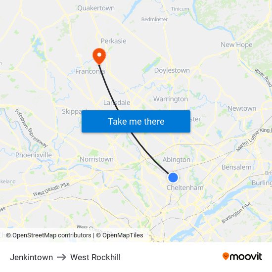 Jenkintown to West Rockhill map