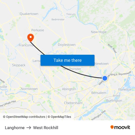 Langhorne to West Rockhill map