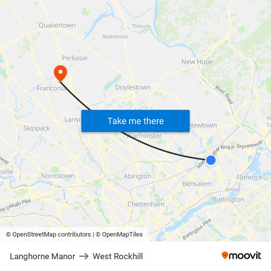 Langhorne Manor to West Rockhill map