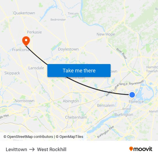 Levittown to West Rockhill map