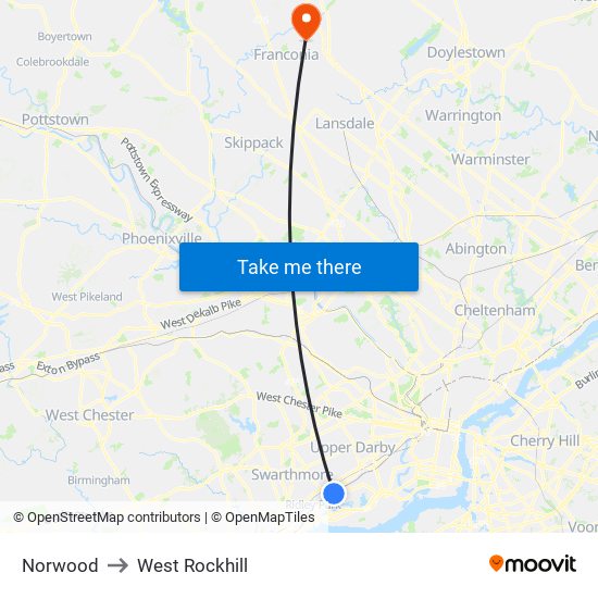 Norwood to West Rockhill map