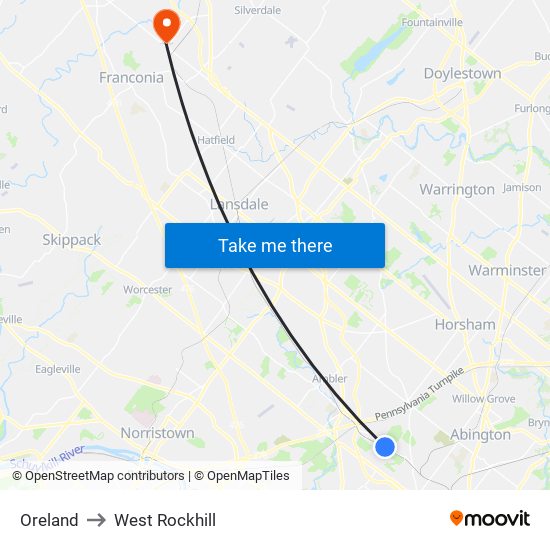 Oreland to West Rockhill map