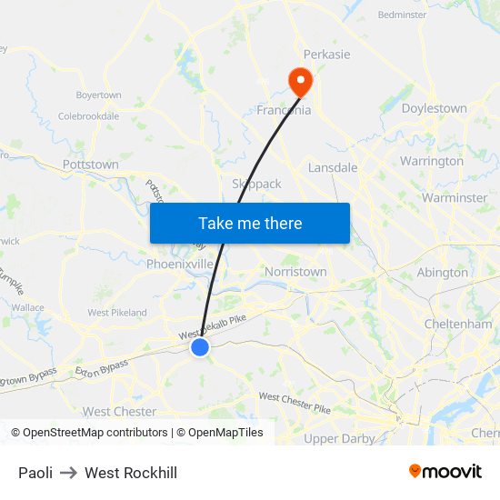 Paoli to West Rockhill map