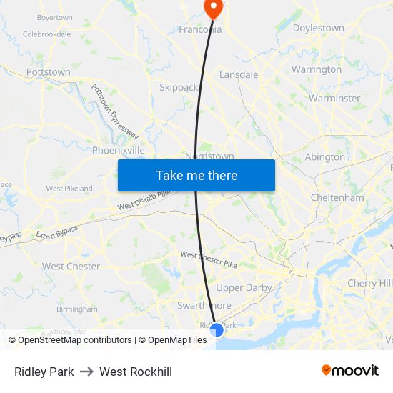 Ridley Park to West Rockhill map