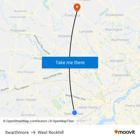 Swarthmore to West Rockhill map