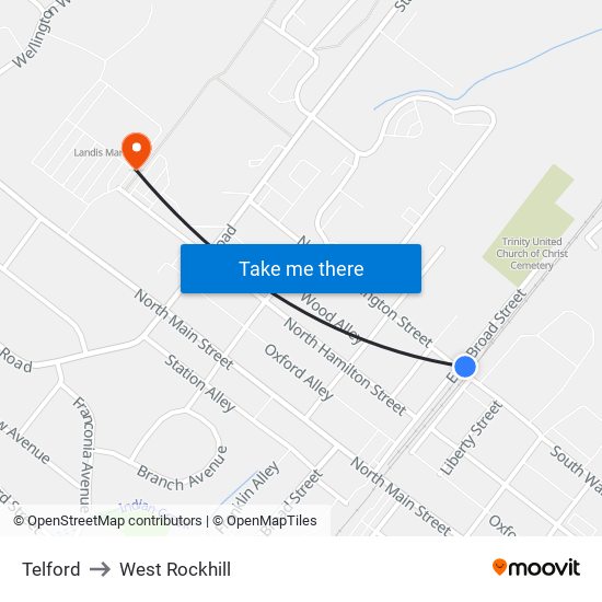 Telford to West Rockhill map