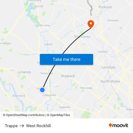 Trappe to West Rockhill map