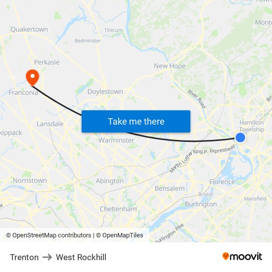 Trenton to West Rockhill map