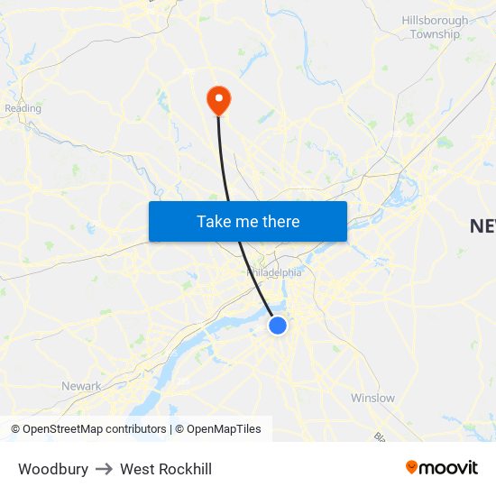 Woodbury to West Rockhill map
