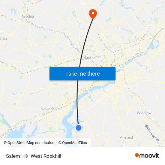 Salem to West Rockhill map
