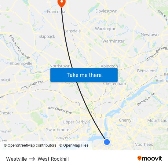 Westville to West Rockhill map