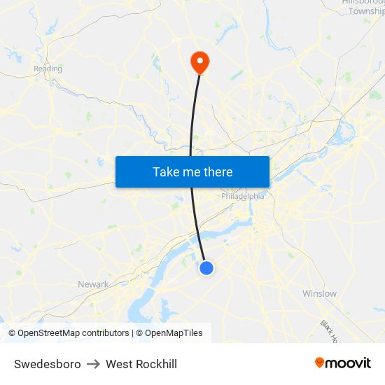 Swedesboro to West Rockhill map