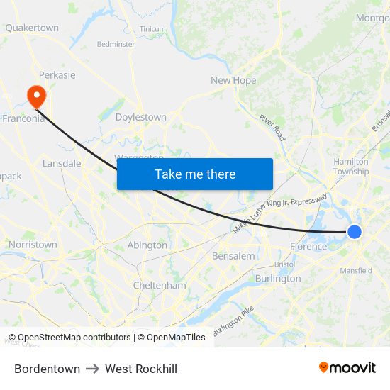 Bordentown to West Rockhill map