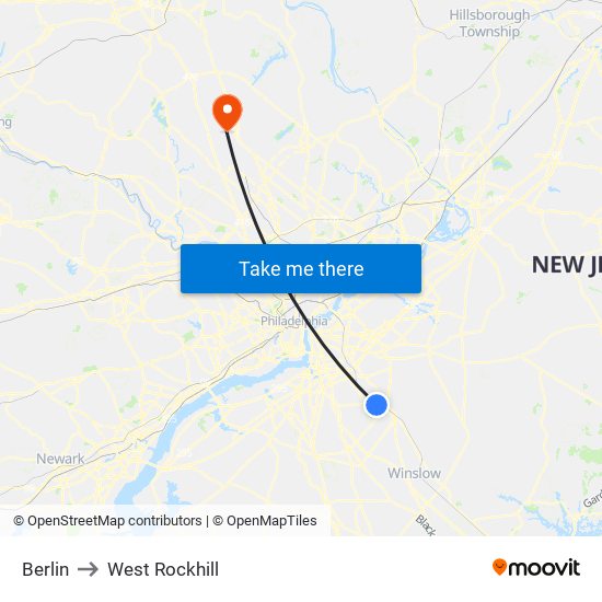 Berlin to West Rockhill map
