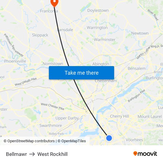 Bellmawr to West Rockhill map