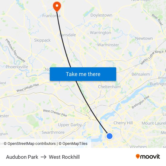 Audubon Park to West Rockhill map