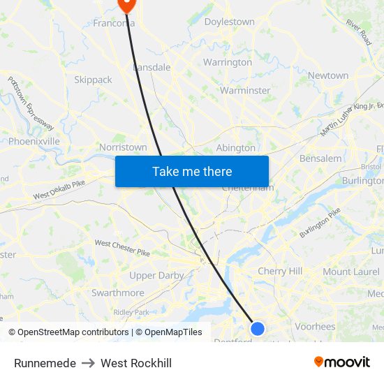 Runnemede to West Rockhill map