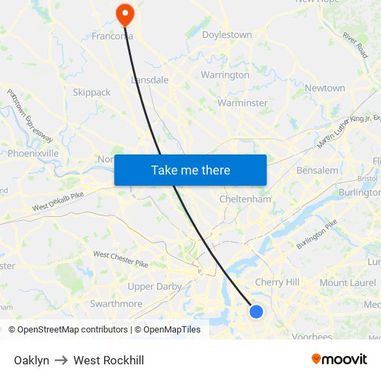 Oaklyn to West Rockhill map