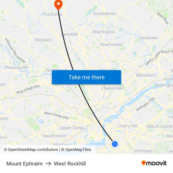 Mount Ephraim to West Rockhill map