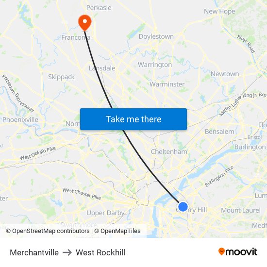 Merchantville to West Rockhill map