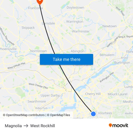 Magnolia to West Rockhill map