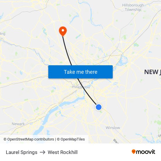 Laurel Springs to West Rockhill map