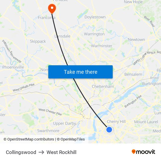 Collingswood to West Rockhill map