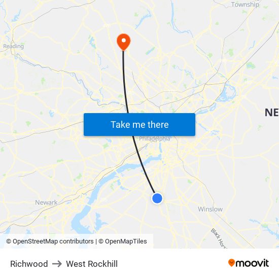 Richwood to West Rockhill map