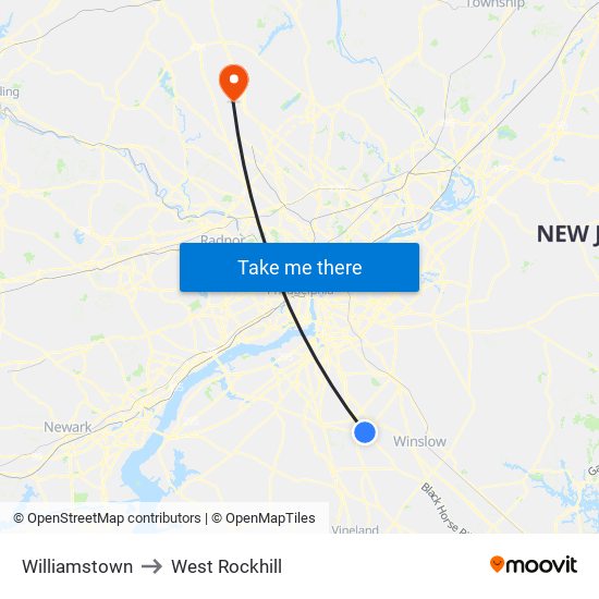 Williamstown to West Rockhill map
