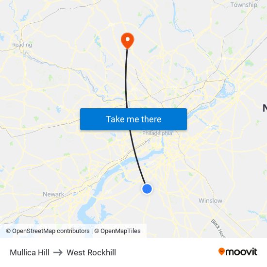 Mullica Hill to West Rockhill map