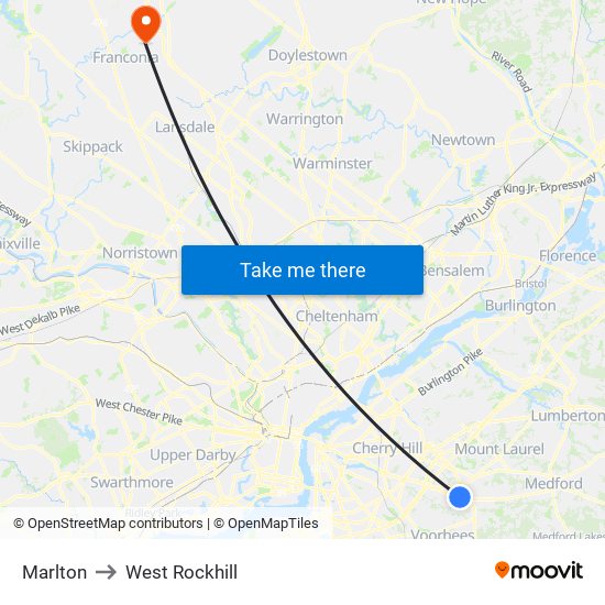 Marlton to West Rockhill map