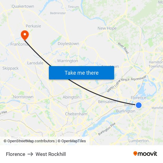 Florence to West Rockhill map