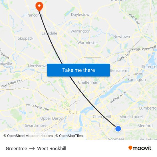 Greentree to West Rockhill map