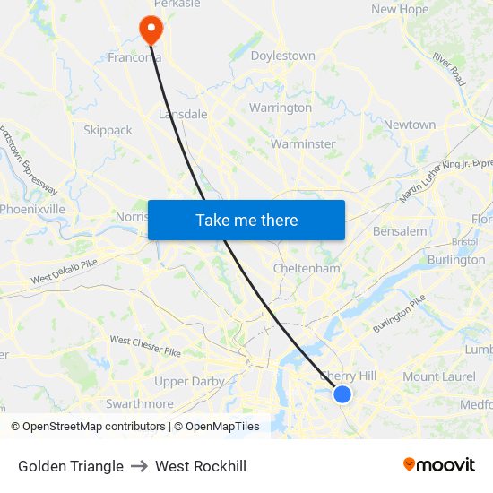 Golden Triangle to West Rockhill map