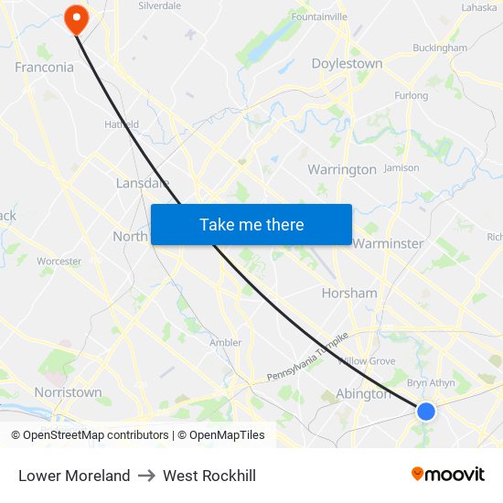 Lower Moreland to West Rockhill map