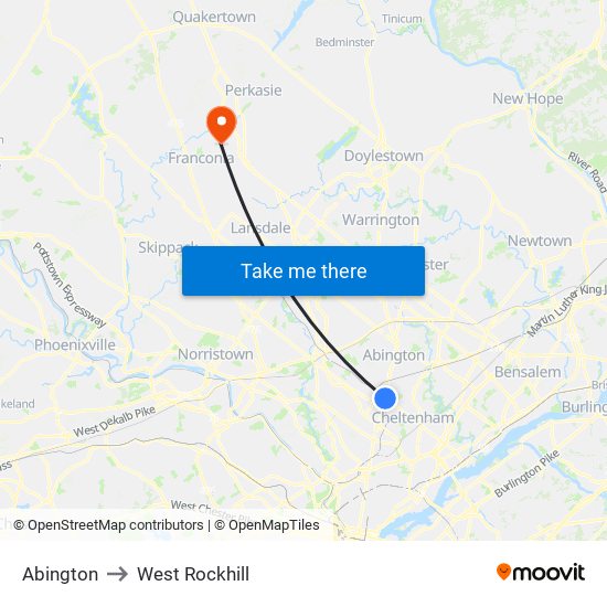 Abington to West Rockhill map