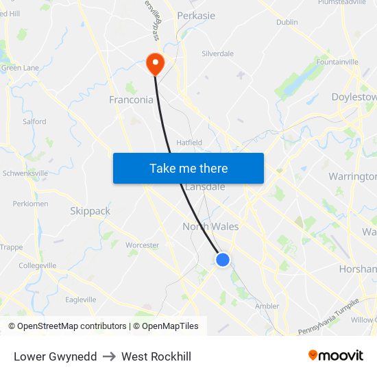 Lower Gwynedd to West Rockhill map