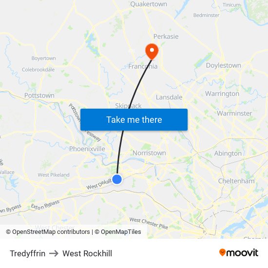 Tredyffrin to West Rockhill map