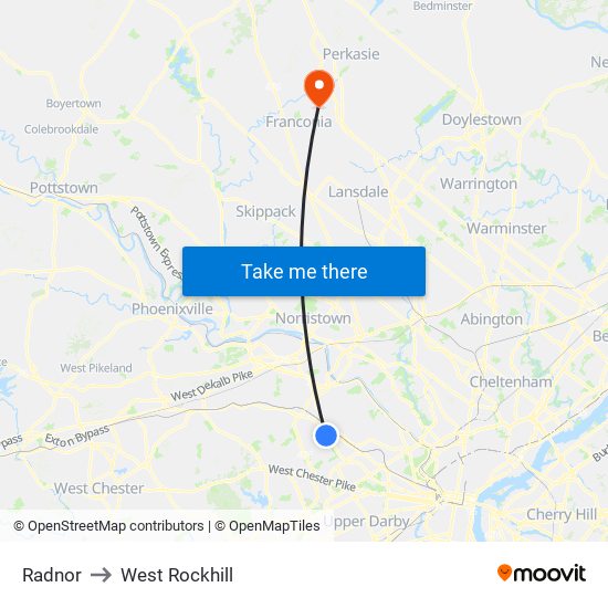 Radnor to West Rockhill map