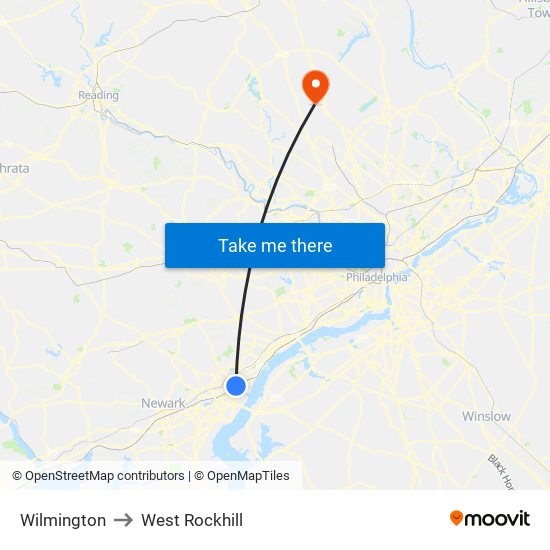 Wilmington to West Rockhill map