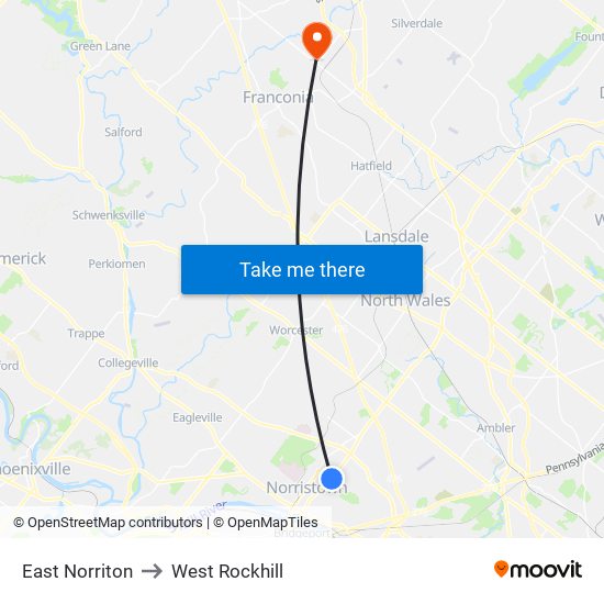 East Norriton to West Rockhill map