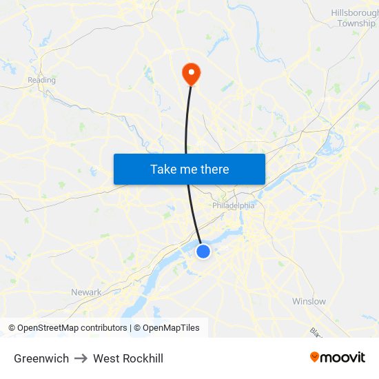 Greenwich to West Rockhill map