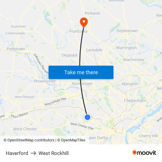 Haverford to West Rockhill map