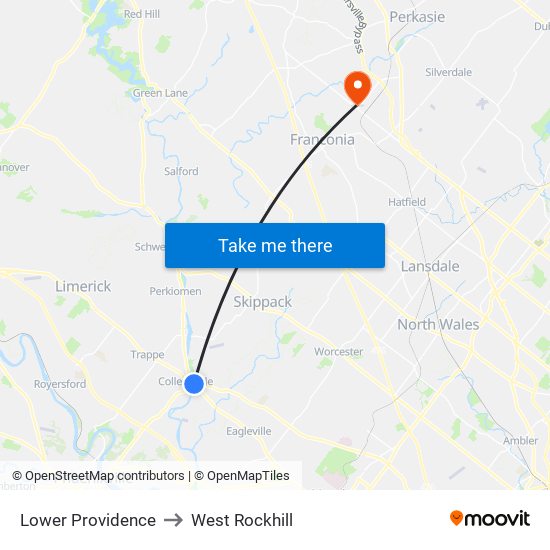 Lower Providence to West Rockhill map