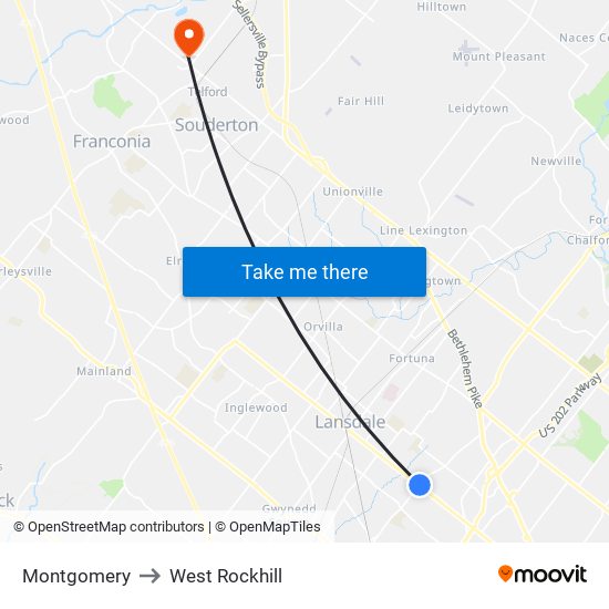Montgomery to West Rockhill map