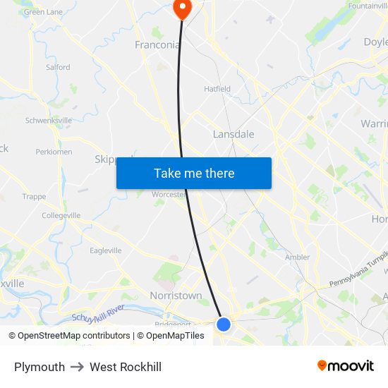 Plymouth to West Rockhill map